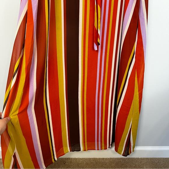 Forever21 Retro Striped Double V neck Candy-cane Stripe Maxi Dress Size 2X NEW - Picture 5 of 12